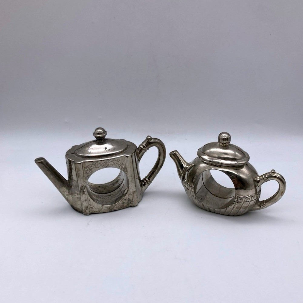 Vintage Set Of 2 Godinger Silver Art Co 1994 Silver Plate Teapot Napkin Rings